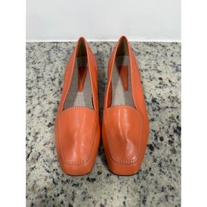 Enzo Angiolini Liberty Orange Leather Loafers Square Toe Flats Mens 5.5 M Brazil